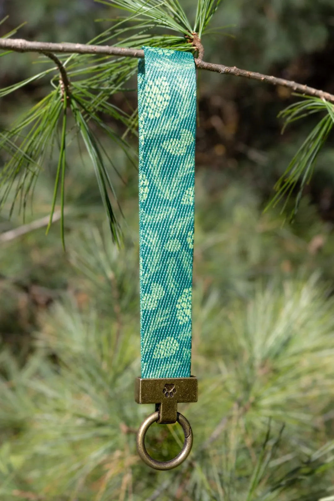 Pine Cone Pup Wristlet Keychain on dog — pet accessory close-up | Cutie Paw Co.
