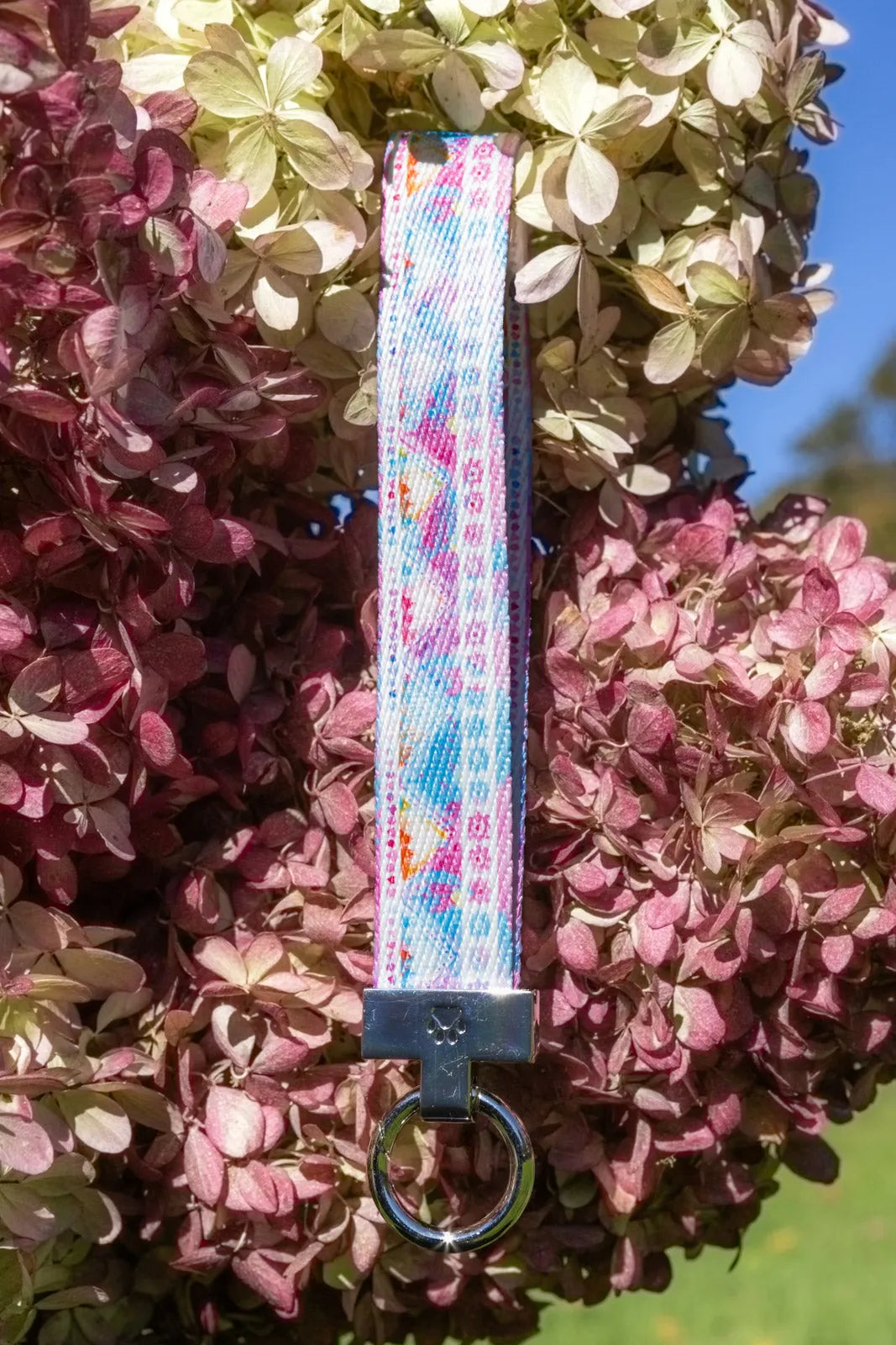 Pink and Blue Tribal Dog Bandana & Matching Keychain detail view | Cutie Paw Co.