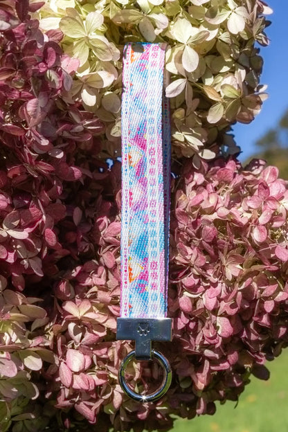Pink and Blue Tribal Dog Bandana & Matching Keychain detail view | Cutie Paw Co.
