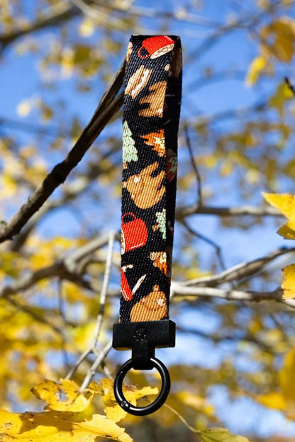 Woodland Tales Wristlet Keychain on dog — pet accessory close-up | Cutie Paw Co.