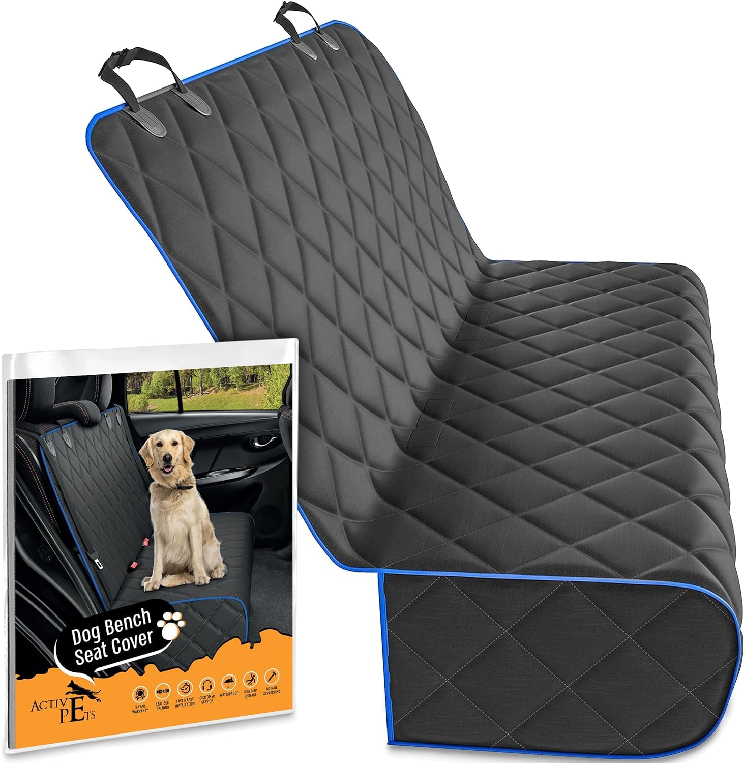 Dog Car Seat Cover for Back Seat, Waterproof Vehicle Protector, Durable Scratch Proof Nonslip Pet Protection, Machine Washable, XL, Blue