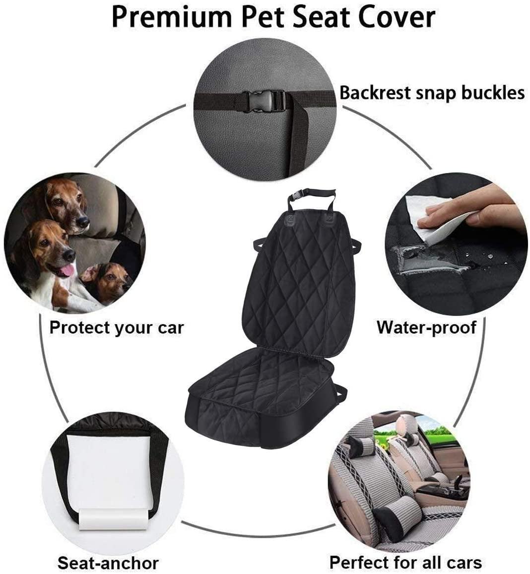 Dog Seat Cover Cars Trucks Suvs, Thick 600D Heavy Duty Pets Car Seat Cover, Waterproof & Wear-Resistant Durable Nonslip Backing & Hammock Convertible, Black, 2 Pack