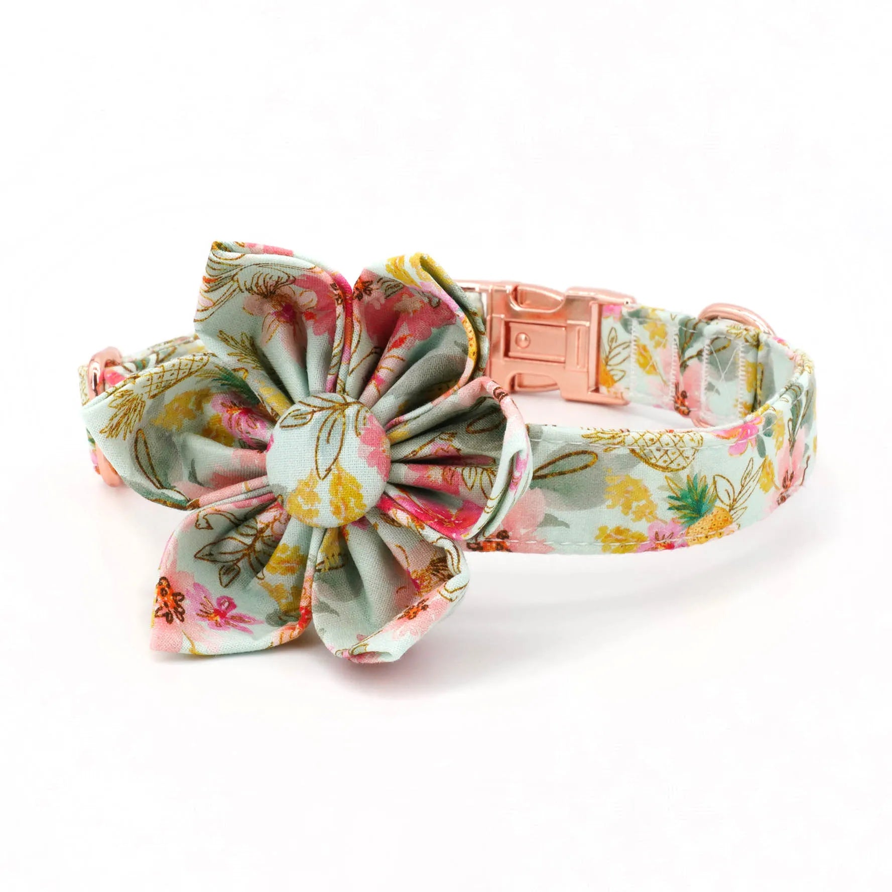 Summer Tropical Dog Flower Collar with Matching Leash & Engraved Dog ID