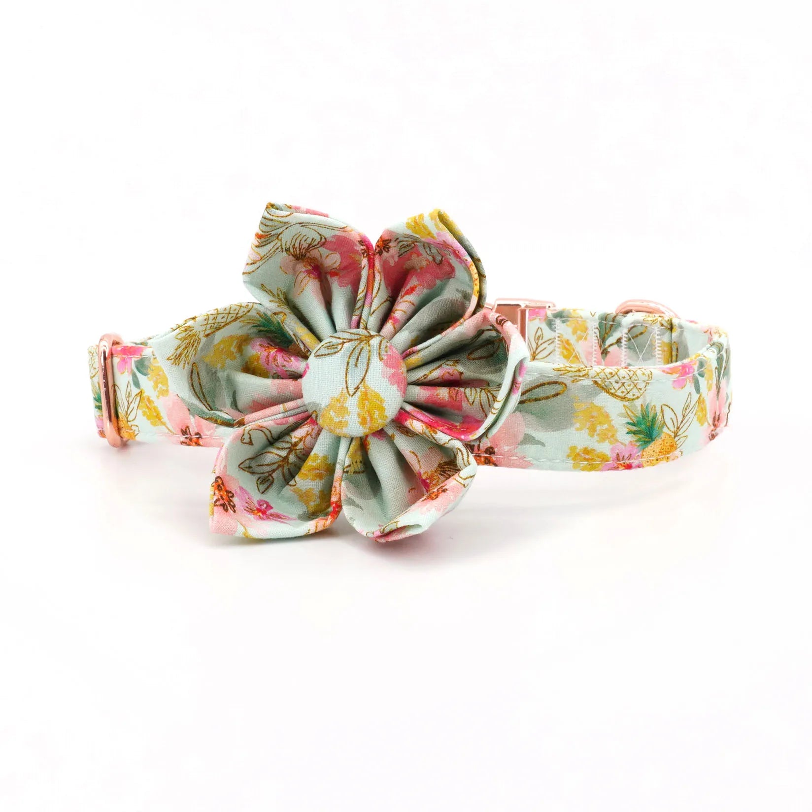 Summer Tropical Dog Flower Collar with Matching Leash & Engraved Dog ID