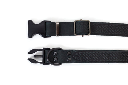 Celtic Midnight Black Leather Dog Collar