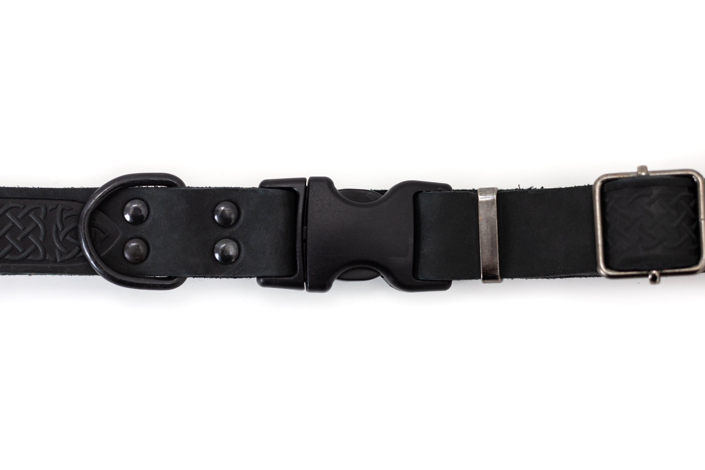 Celtic Midnight Black Leather Dog Collar