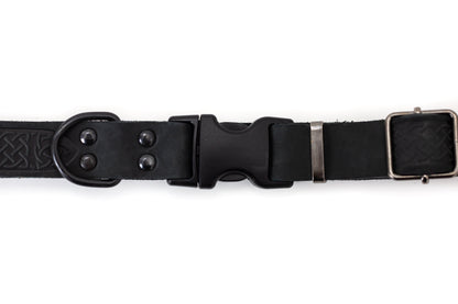 Celtic Midnight Black Leather Dog Collar