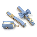 Light Blue Denim Dog Collar with Name Personalized Dog Collar and Leash Set for Small Medium Large Dogs Bowtie Dog Harness Girl