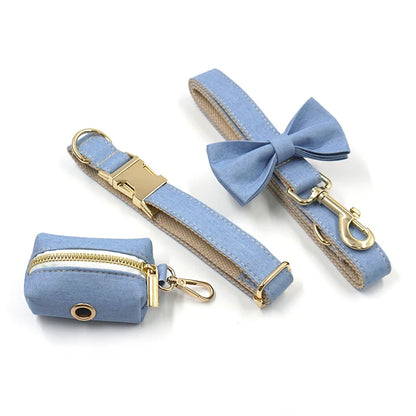 Light Blue Denim Collar, Leash & Harness Set