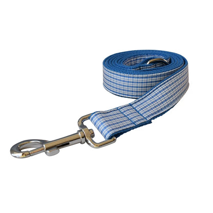 Blue Grid Dog Leash with Engraved ID Tag
