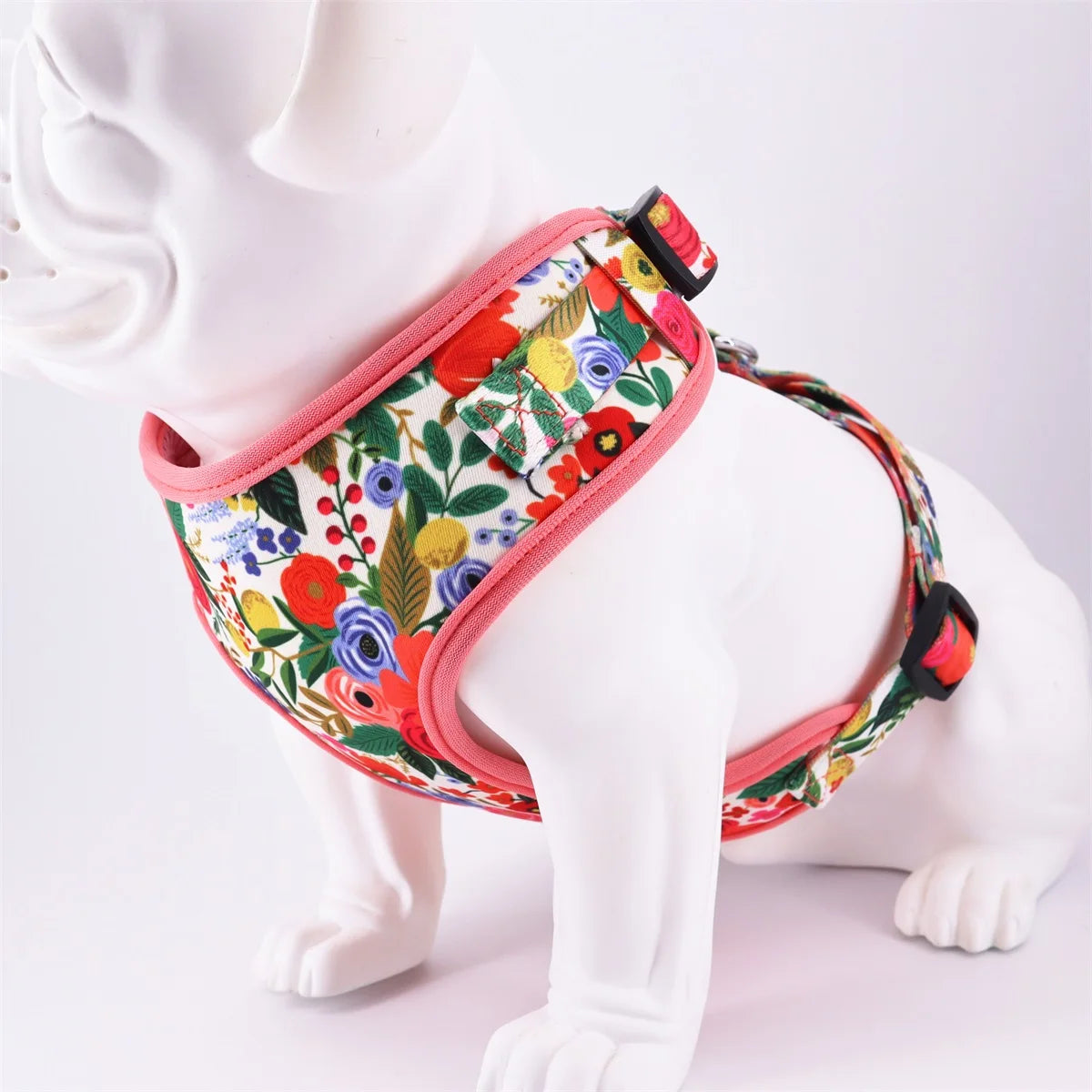 Classical Floral Dog Harness, Collar Flower Matching leash, Bandana, Shampoo Bag with Personalized Name, Telphone