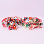 Classical Floral Dog Harness, Collar Flower Matching leash, Bandana, Shampoo Bag with Personalized Name, Telphone