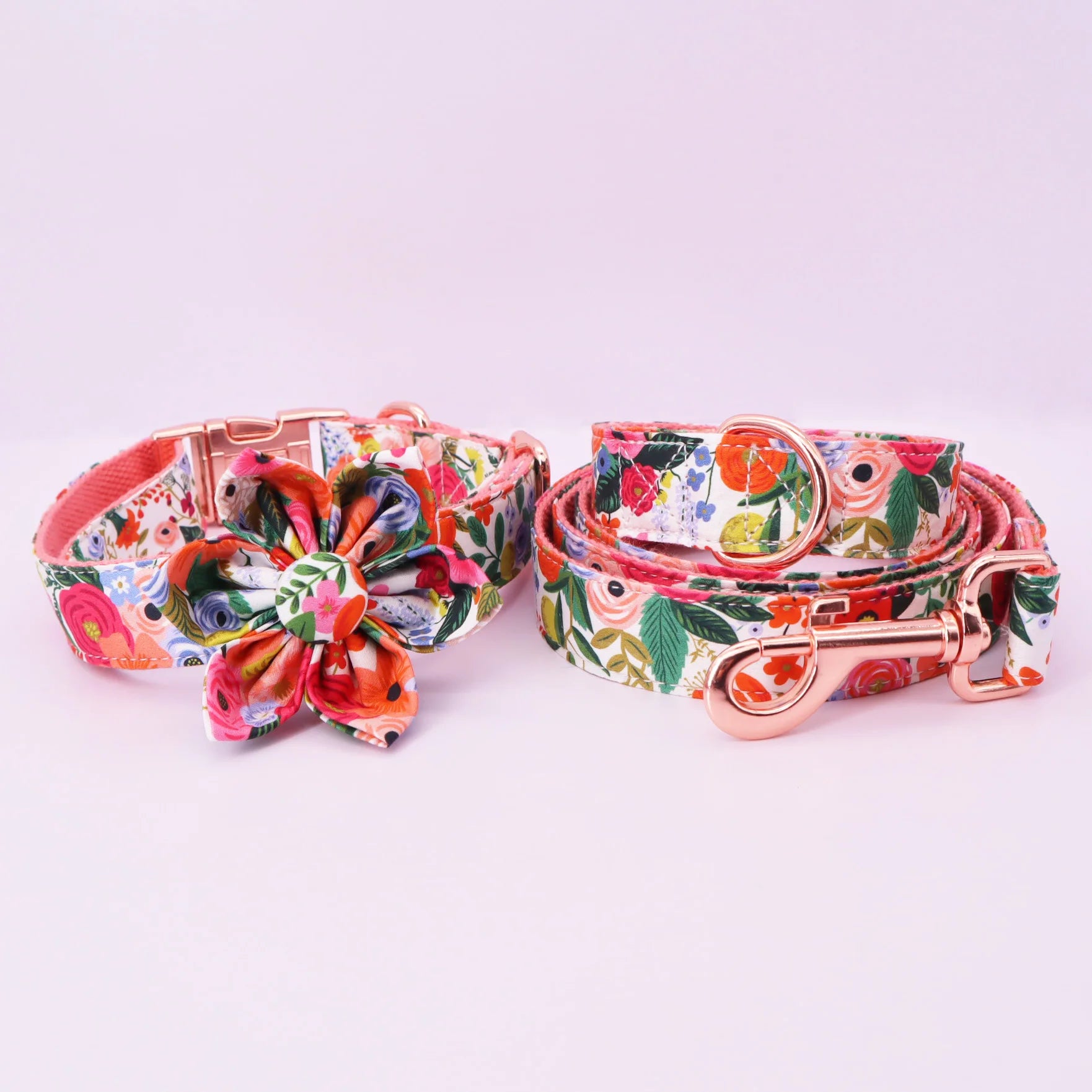 Classical Floral Dog Harness, Collar Flower Matching leash, Bandana, Shampoo Bag with Personalized Name, Telphone