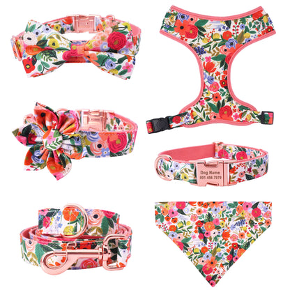 Floral Dog Harness, Collar & Leash Set