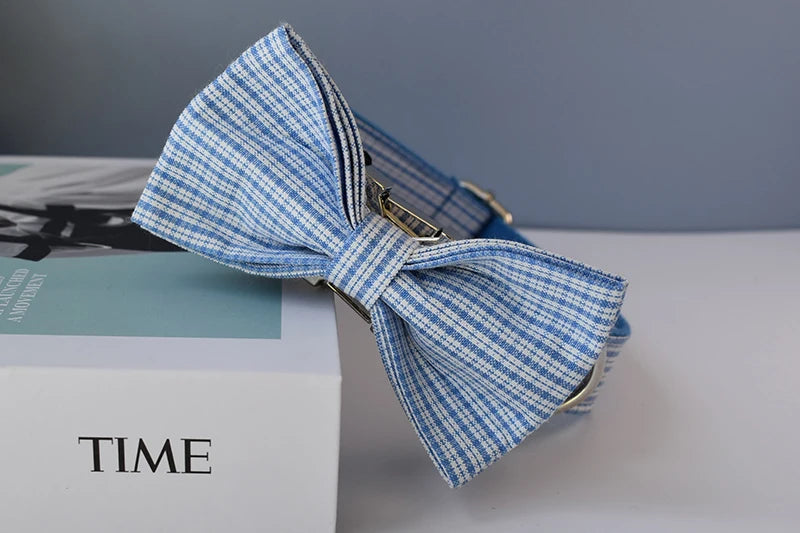 Blue Grid Dog Leash with Engraved ID Tag