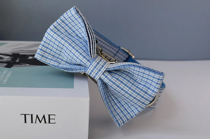 Blue Grid Dog Leash with Engraved ID Tag