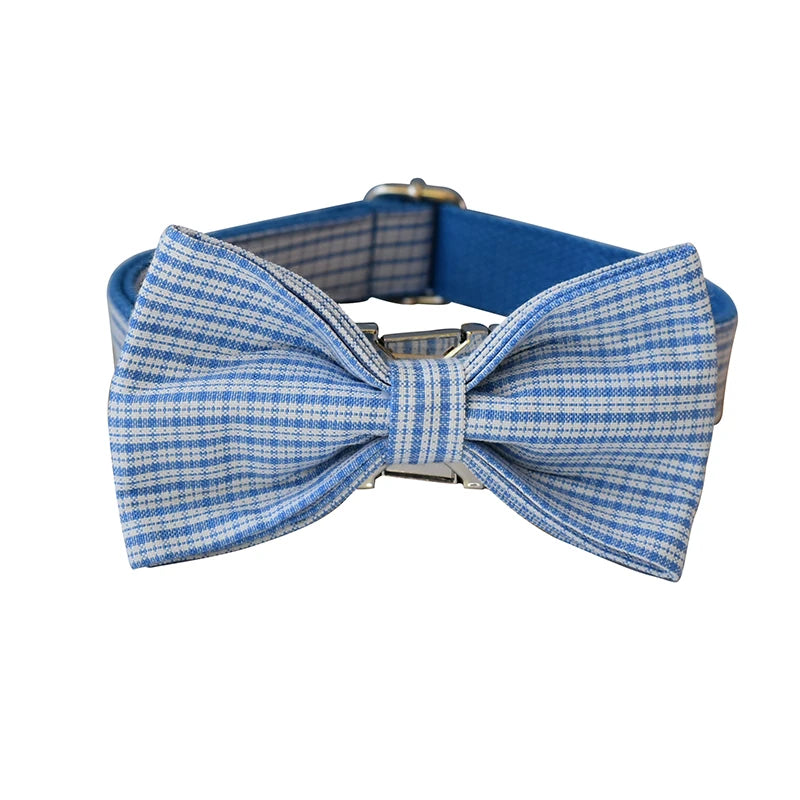 Blue Grid Christmas Dog Collar & Leash Set