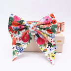 Classical Floral Dog Harness, Collar Flower Matching leash, Bandana, Shampoo Bag with Personalized Name, Telphone