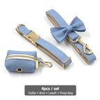 Light Blue Denim Dog Collar with Name Personalized Dog Collar and Leash Set for Small Medium Large Dogs Bowtie Dog Harness Girl