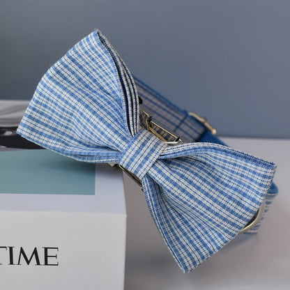 Blue Grid Dog Leash with Engraved ID Tag