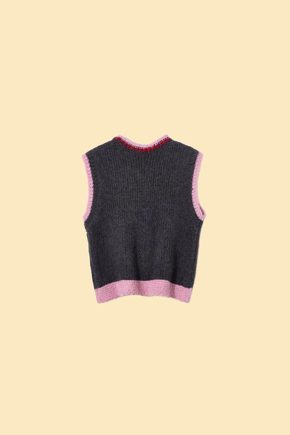 Cherries on Top Knit Vest detail view | Cutie Paw Co.