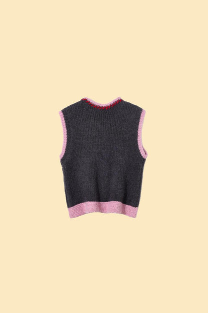 Cherries on Top Knit Vest detail view | Cutie Paw Co.