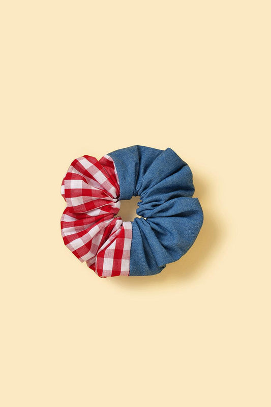Park Day Denim Gingham Print Handmade Scrunchie | Cutie Paw Co.