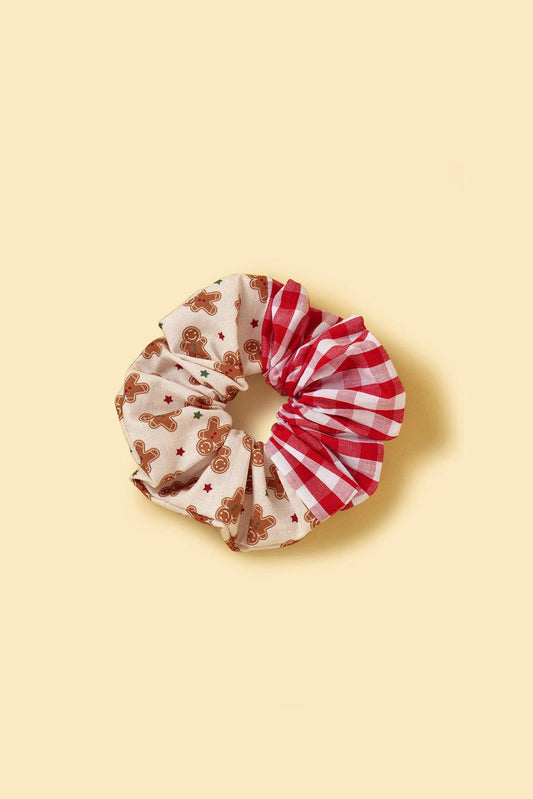 Christmas Morning Gingerbread Man Gingham Print Handmade Scrunchie | Cutie Paw Co.