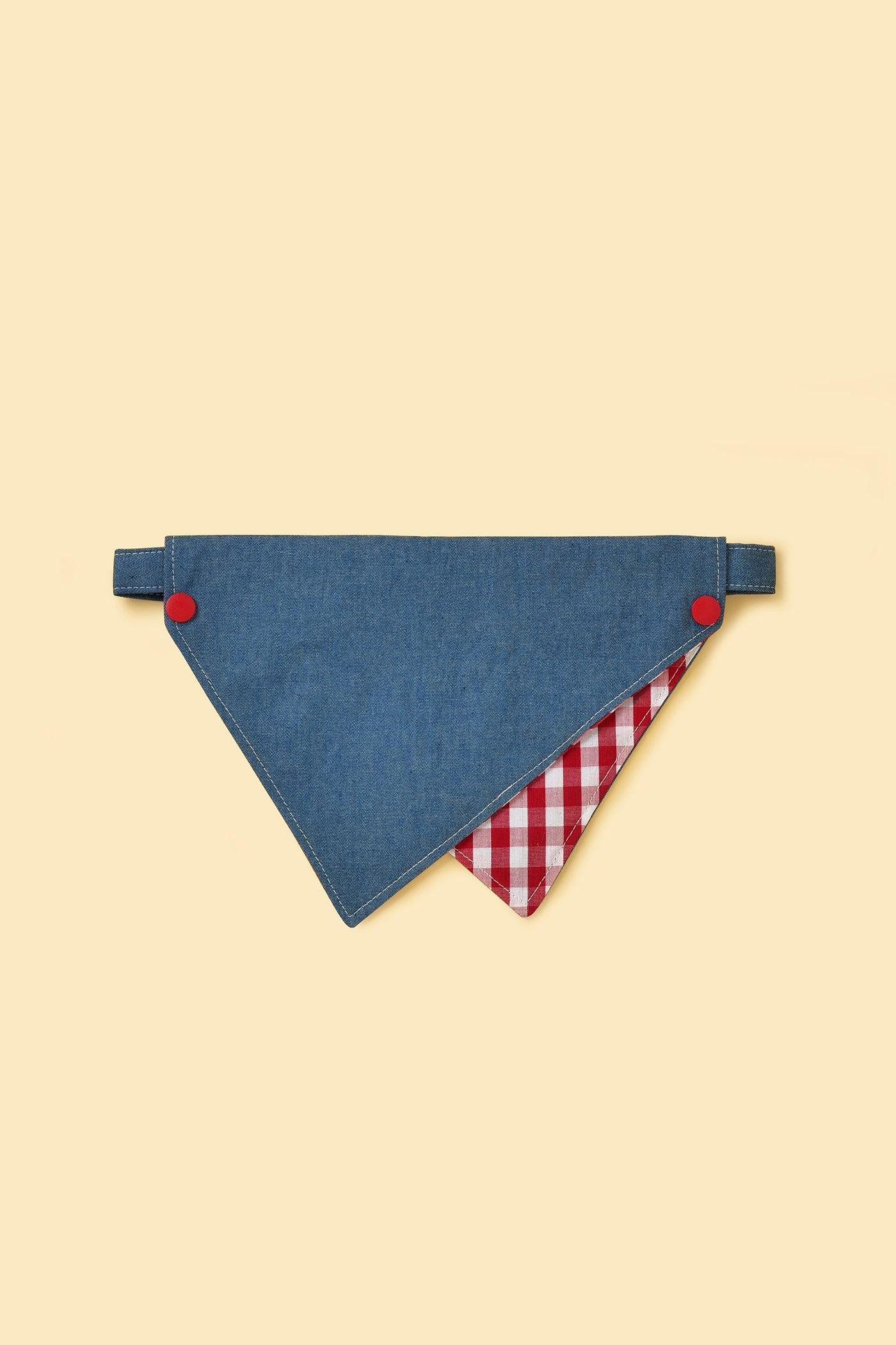 Park Day Denim Gingham Print Handmade Bandana | Cutie Paw Co.