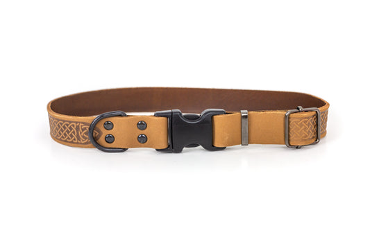 Celtic Khaki Leather Dog Collar