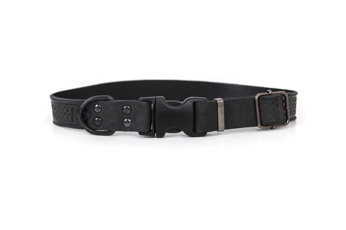 Celtic Midnight Black Leather Dog Collar
