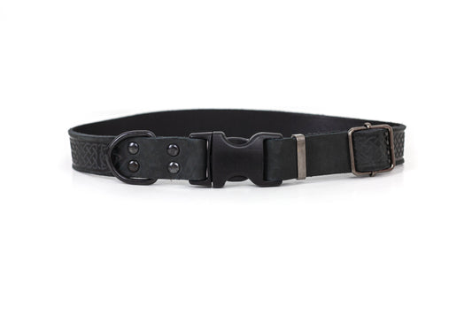 Celtic Midnight Black Leather Dog Collar