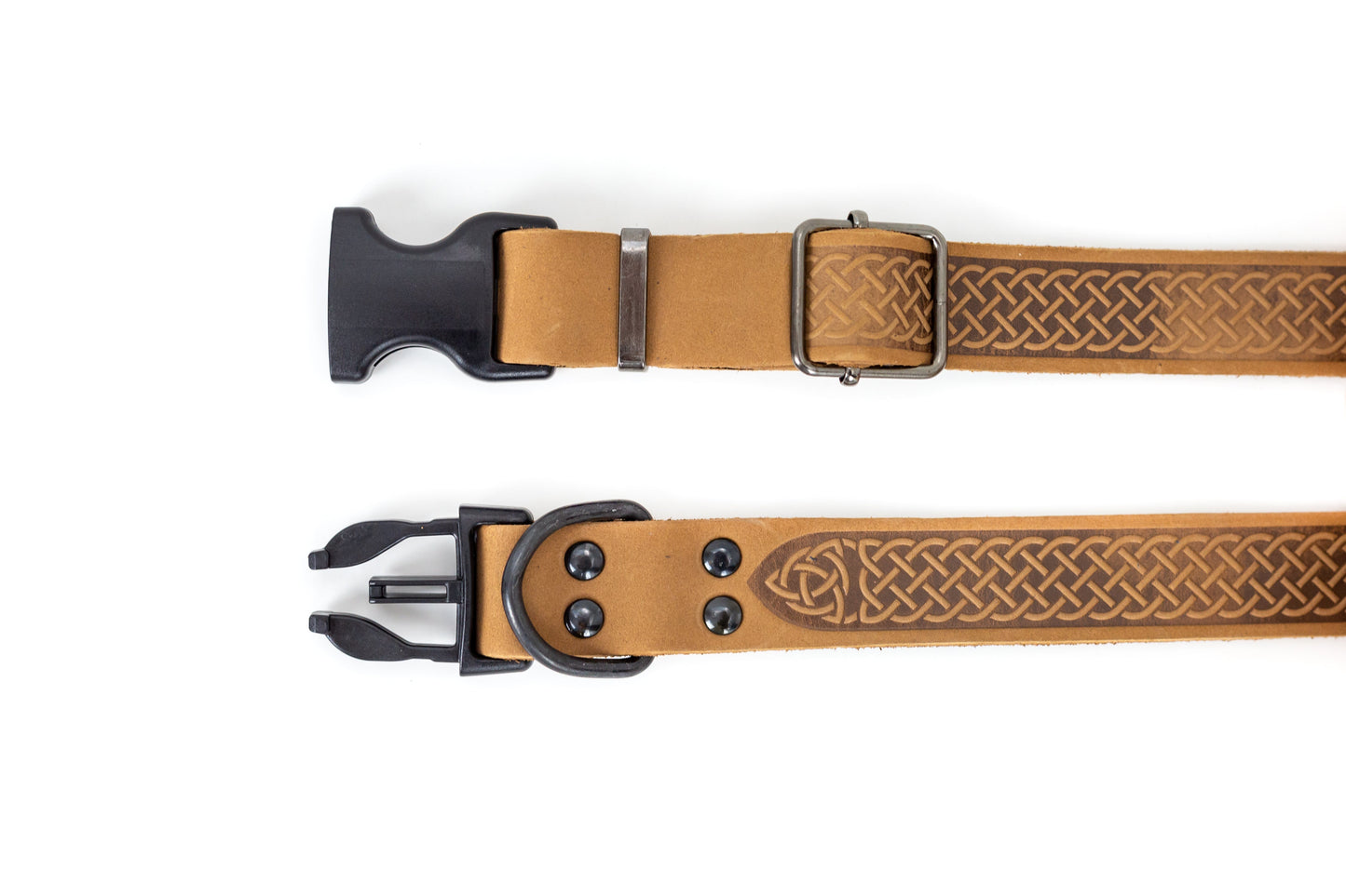 Celtic Khaki Leather Dog Collar on dog — dog collar close-up | Cutie Paw Co.