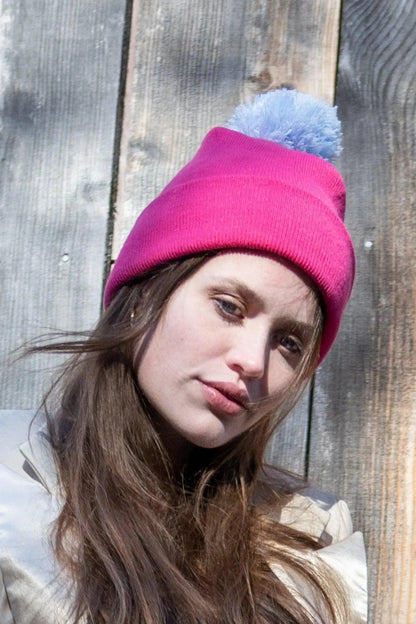 Red Mountain Syrah Winter Hat with Pom on dog — pet accessory close-up | Cutie Paw Co.