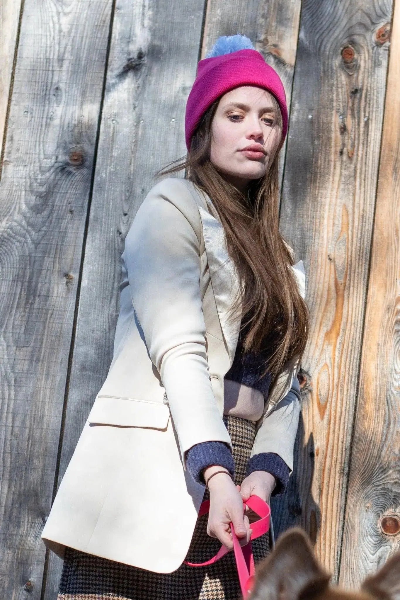 Red Mountain Syrah Winter Hat with Pom detail view | Cutie Paw Co.