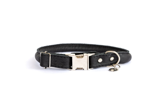 Black Rolled Leather Dog Collar — Quick Release