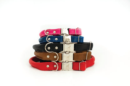 Red Rolled Leather Dog Collar — Quick Release