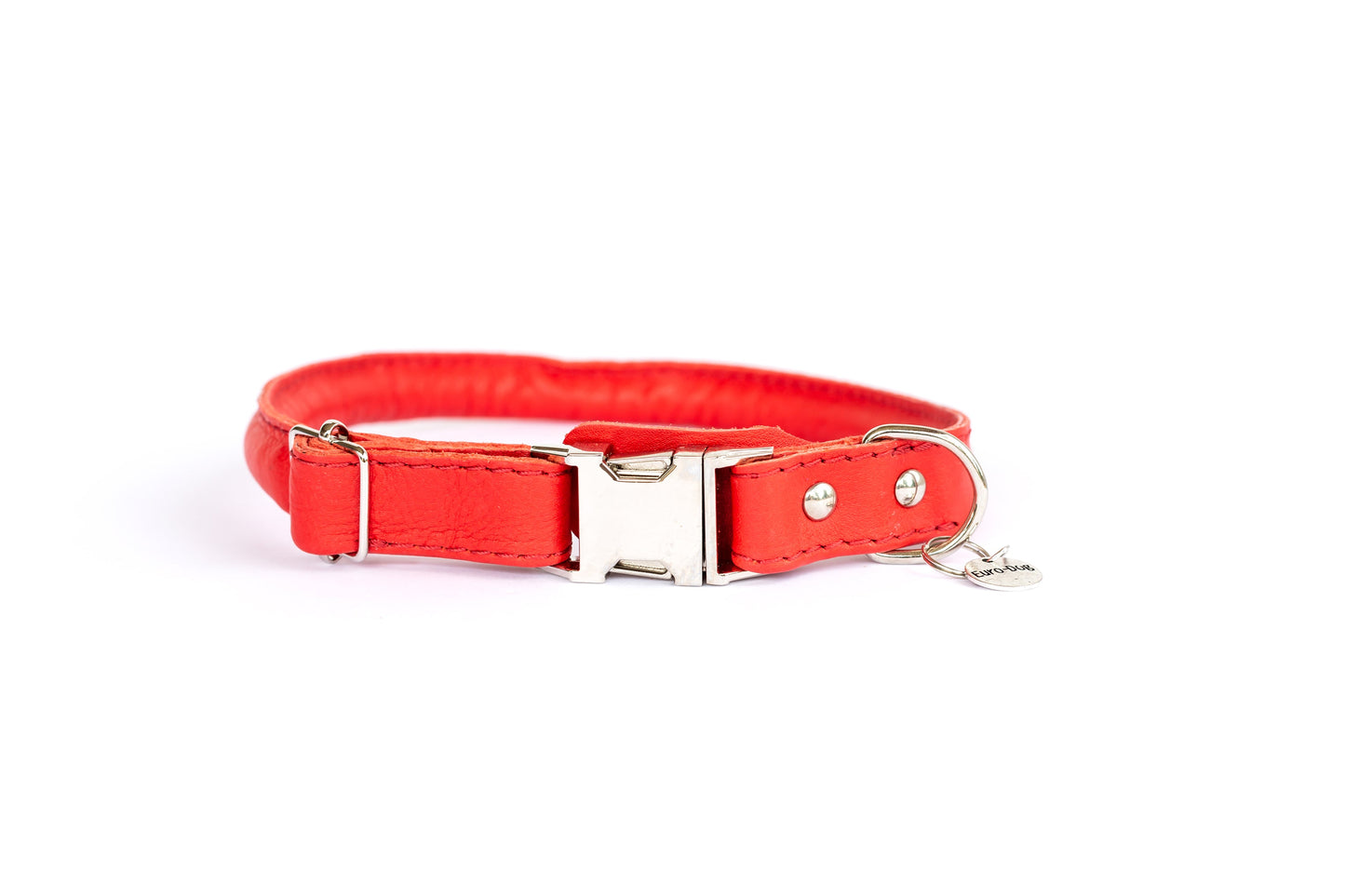 Red Rolled Leather Dog Collar — Quick Release