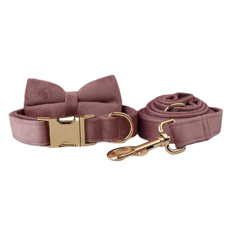 Light Purple Velvet Dog Collar And Leash Set For Dogs Custom Engraved Nameplate Pet Supplies Dog Leash Velvet05