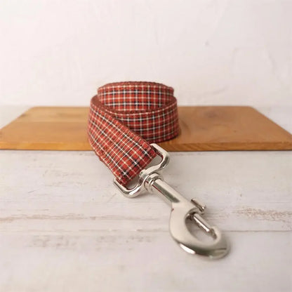 Red Brown Plaid Dog Collar & Leash Set