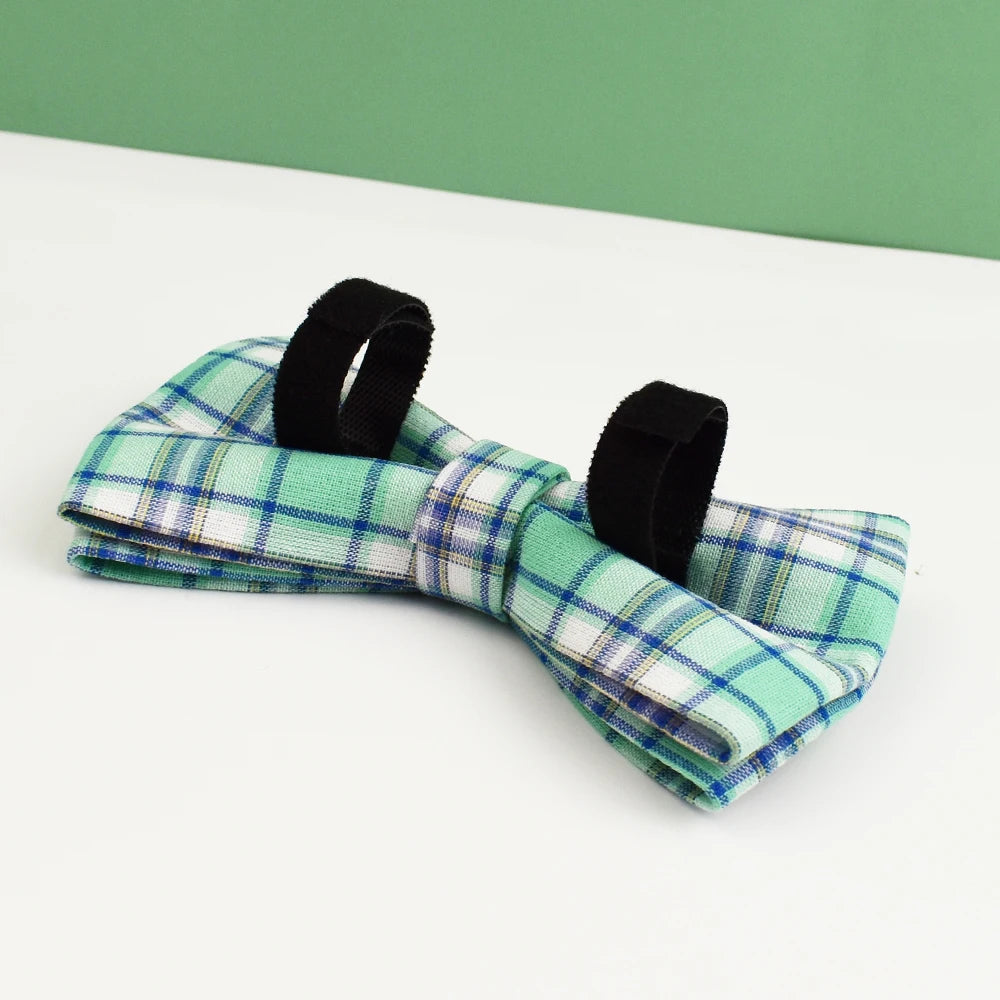 Water Green Plaid Dog Collar, Leash, and Harness Set