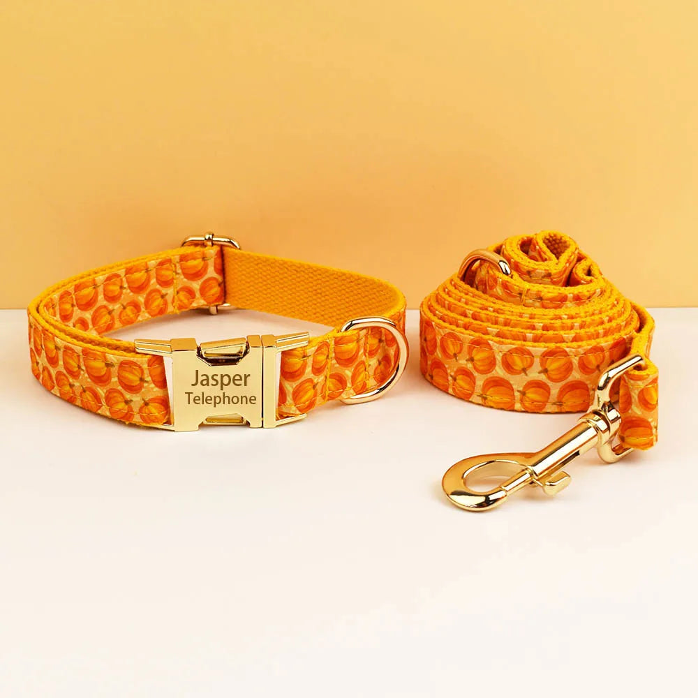 Halloween Personalized Dog Collar with Free Engraving ID Name Tag Pet Accessory Set with Matching Leash And Harness