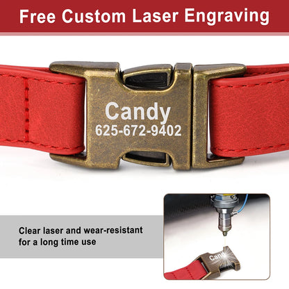 PU Leather Dog Collar with Engraved ID Tag