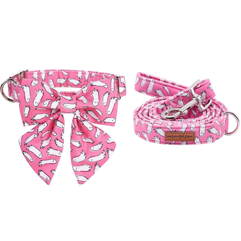 Pink Ghost Collar, Leash and Bow Tie