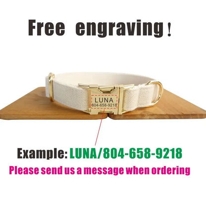 Beige Fiber Dog Collar & Leash Set