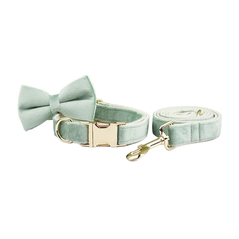 Mint Green Velvet Dog Collar And Leash Set For Dogs Custom Engraved Nameplate Pet Supplies Dog Leash Velvet 17