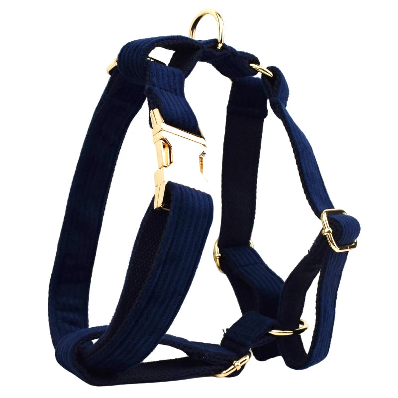 Purplish blue Corduroy Dog Collar And Leash Set For Dogs Custom Engraved Nameplate Pet Supplies Dog Leash Corduroy17