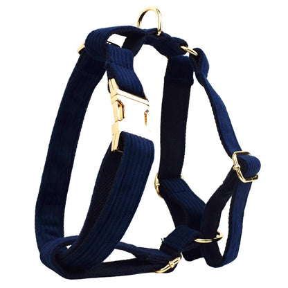 Purplish Blue Corduroy Dog Collar & Leash Set