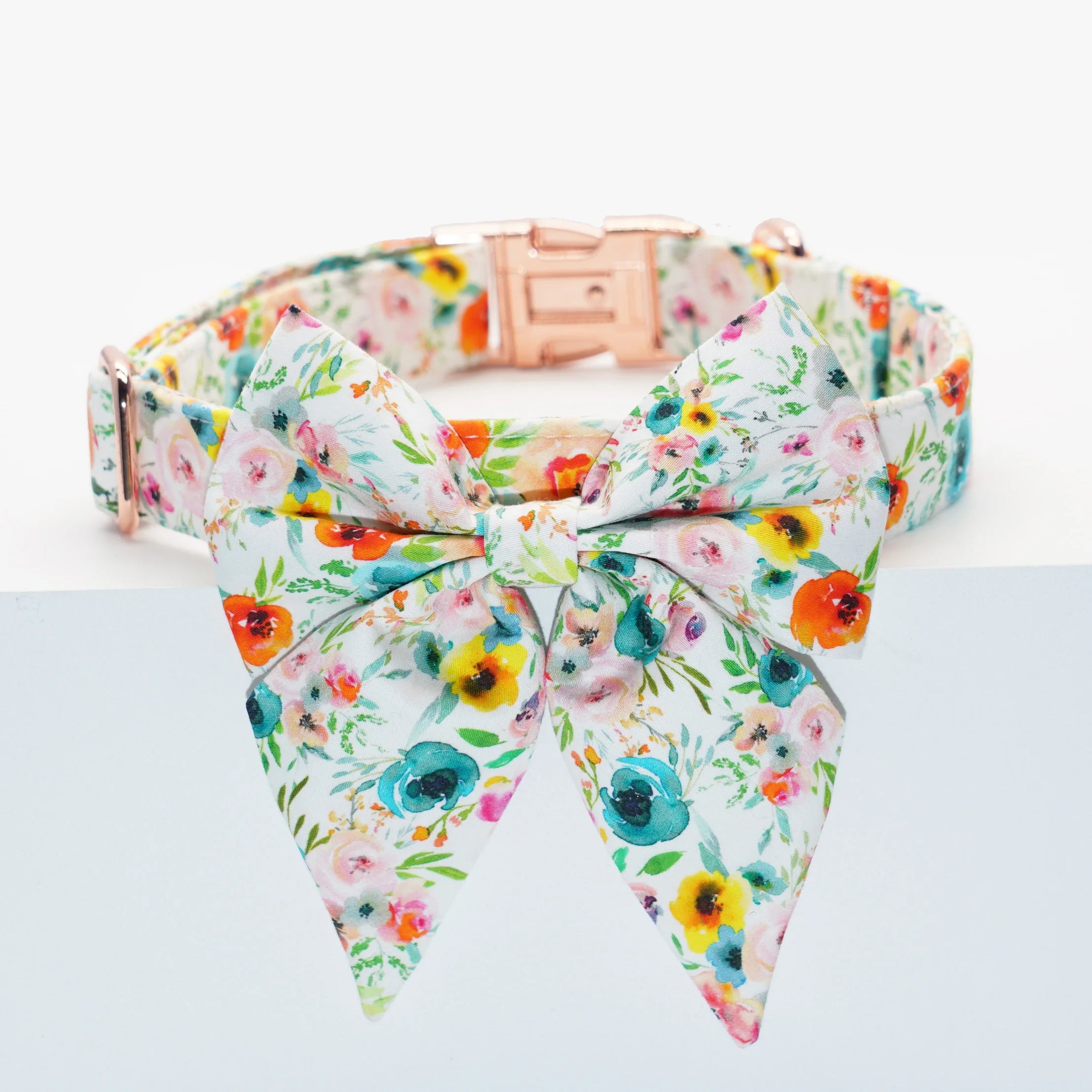 Watercolor Floral Dog Bowtie Collar Pet Flower Doggy bandana with Matching Leash