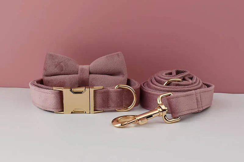 Light Purple Velvet Dog Collar And Leash Set For Dogs Custom Engraved Nameplate Pet Supplies Dog Leash Velvet05